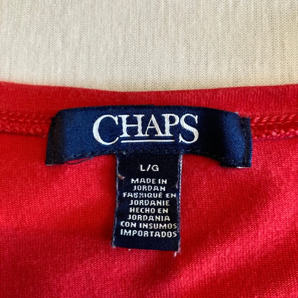 Chaps Top Womens Large Red White Navy Blue‎ Striped Button Shoulder L/S Blouse
